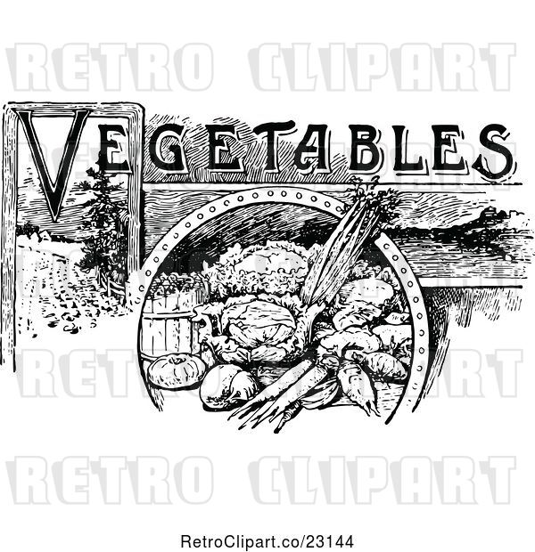Vector Clip Art of Retro Vegetables Text with Produce