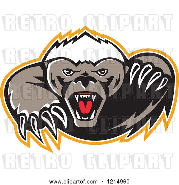 Vector Clip Art of Retro Vicious Honey Badger Mascot with Sharp Claws