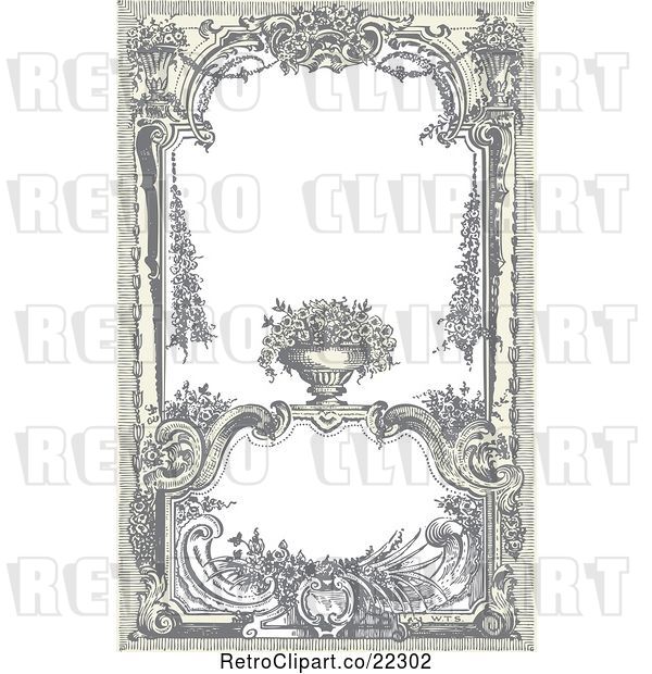 Vector Clip Art of Retro Victorian Frame with a Floral Urn