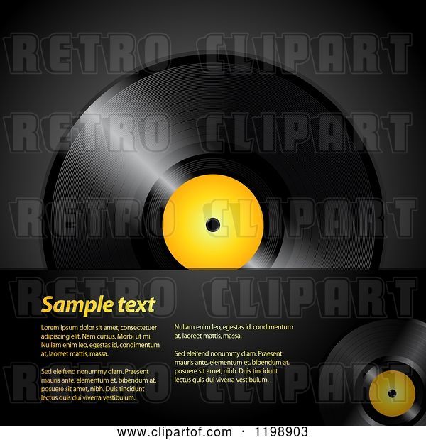 Vector Clip Art of Retro Vinyl Record Album with a Yellow Center over Black with Sample Text