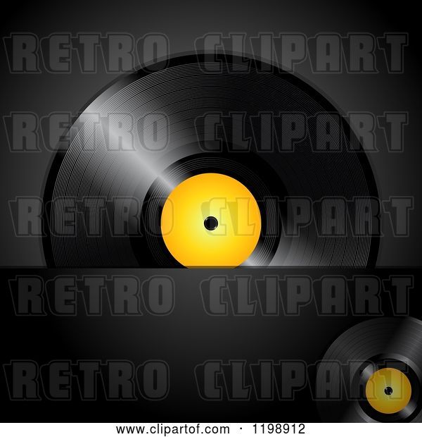 Vector Clip Art of Retro Vinyl Record Album with a Yellow Center over Black with Text Space