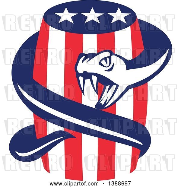 Vector Clip Art of Retro Viper Snake Coiled Around an American Stars and Stripes Beer Keg