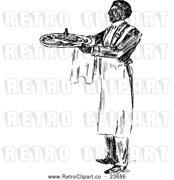 Vector Clip Art of Retro Waiter Serving Food