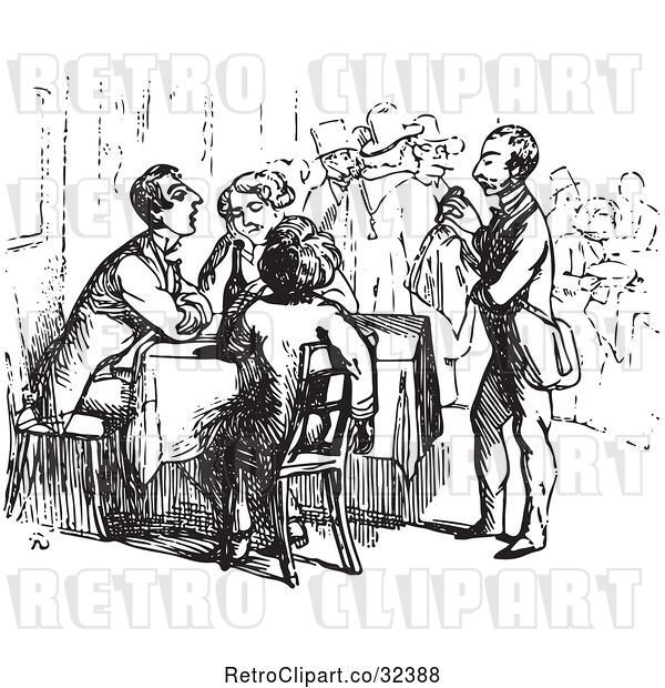 Vector Clip Art Of Retro Waiter Tending To Tired Travelers In By Picsburg 32388