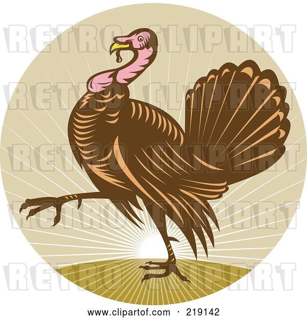 Vector Clip Art of Retro Walking Turkey Logo