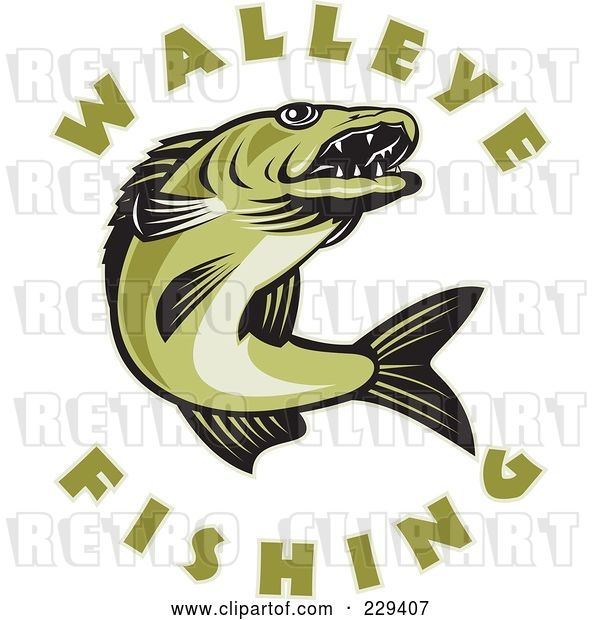 Vector Clip Art of Retro Walleye Fishing Text Around a Fish