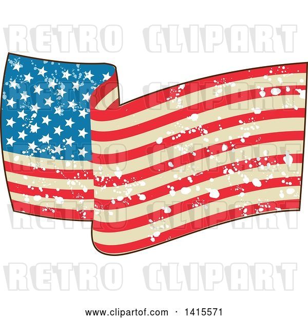 Vector Clip Art of Retro Waving American Flag with Grunge Splatters
