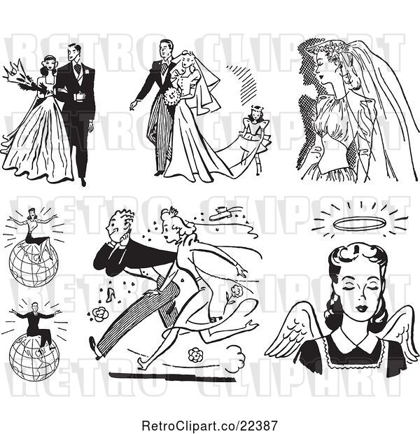 Vector Clip Art of Retro Wedding Couples Successful People and Angel