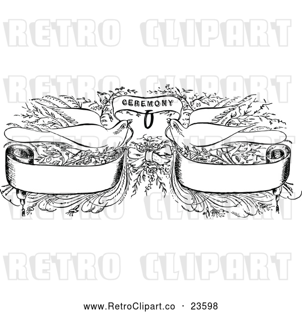 Vector Clip Art of Retro Wedding Doves with Banners and Ceremony Text