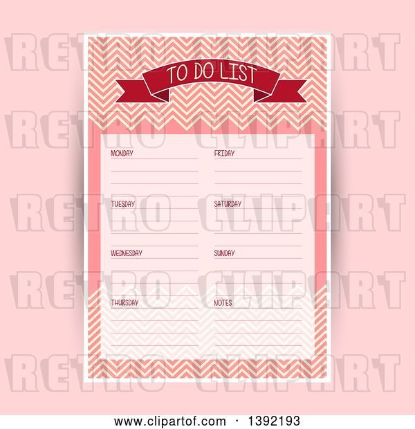 Vector Clip Art of Retro Weekly to Do List with a Chevron Pattern on Pink