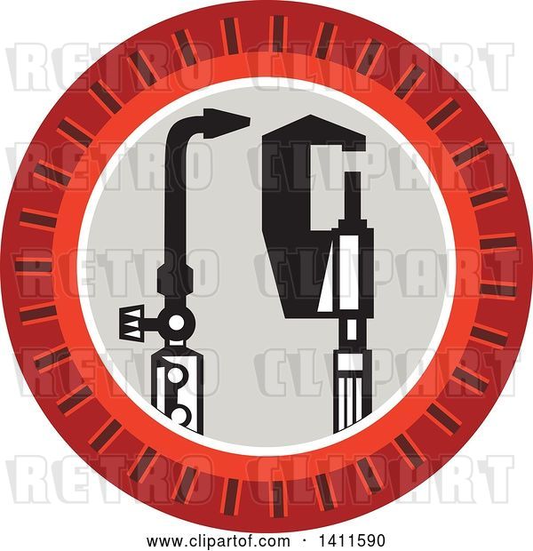 Vector Clip Art of Retro Welding Torch and Caliper in a Notched Circle