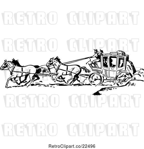 Vector Clip Art of Retro Western Cowboys and a Stage Coach 2