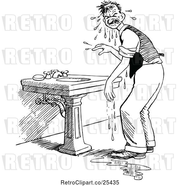 Vector Clip Art of Retro Wet Guy at a Sink