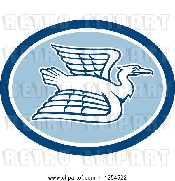 Vector Clip Art of Retro White Crane Flying in a Blue Oval