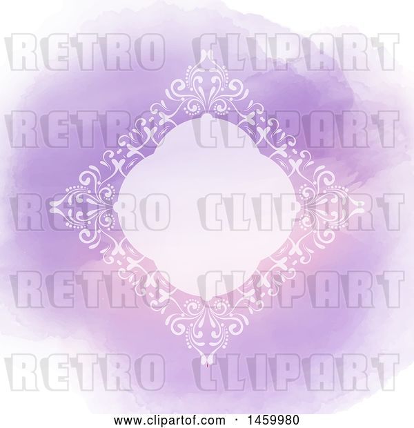 Vector Clip Art of Retro White Diamond Shaped Frame over Purple Watercolor