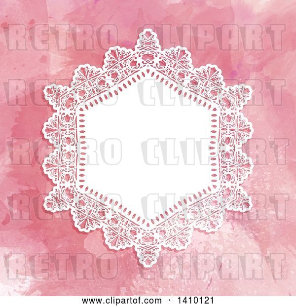 Vector Clip Art of Retro White Doily and Pink Watercolor Wedding Invitation Design