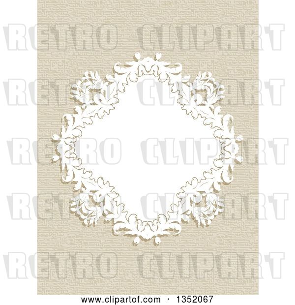 Vector Clip Art of Retro White Floral Diamond Frame over a Canvas Texture