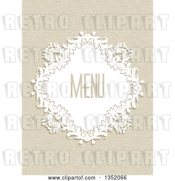 Vector Clip Art of Retro White Floral Diamond Frame with Menu Text over a Canvas Texture