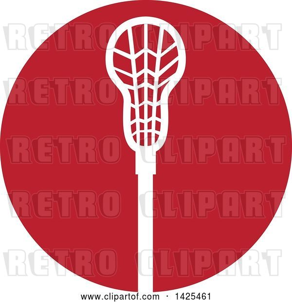 Vector Clip Art of Retro White Lacrosse Stick in a Red Circle