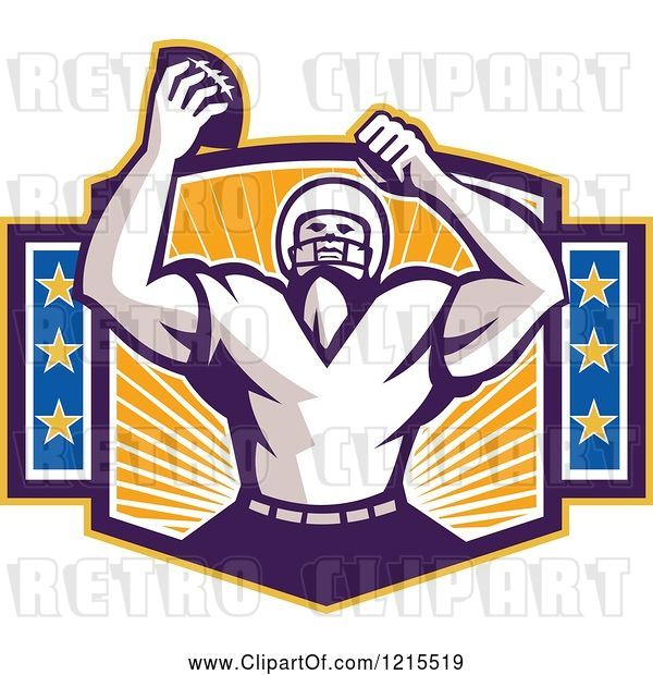 Vector Clip Art of Retro Wide Receiver American Football Player Cheering After a Touchdown