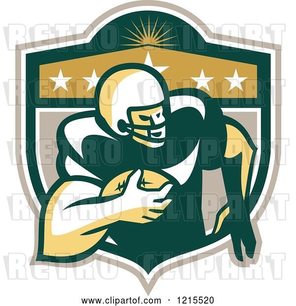 Vector Clip Art of Retro Wide Receiver American Football Player Running in a Crest Shield