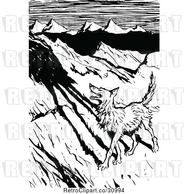 Vector Clip Art of Retro Wild Dog in the Mountains