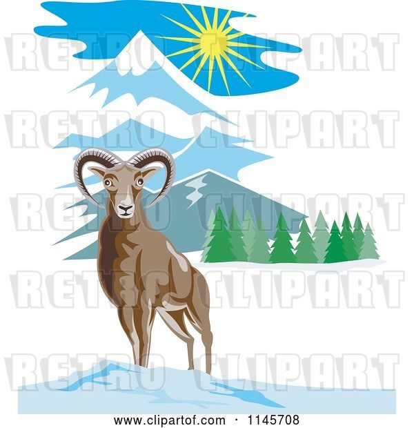 Vector Clip Art of Retro Wild Mouflon Mountain Sheep
