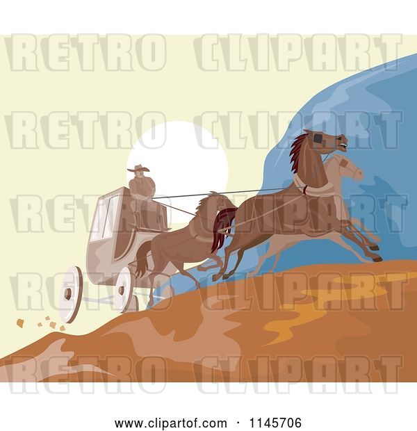 Vector Clip Art of Retro Wild West Stagecoach on a Road