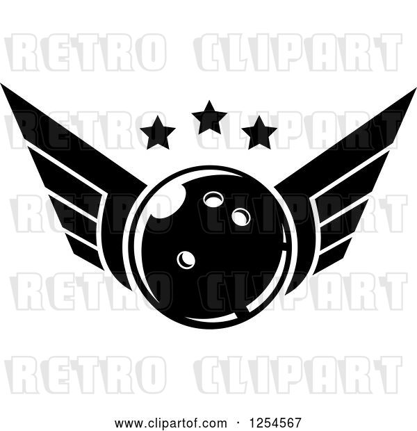 Vector Clip Art of Retro Winged Bowling Ball with Stars