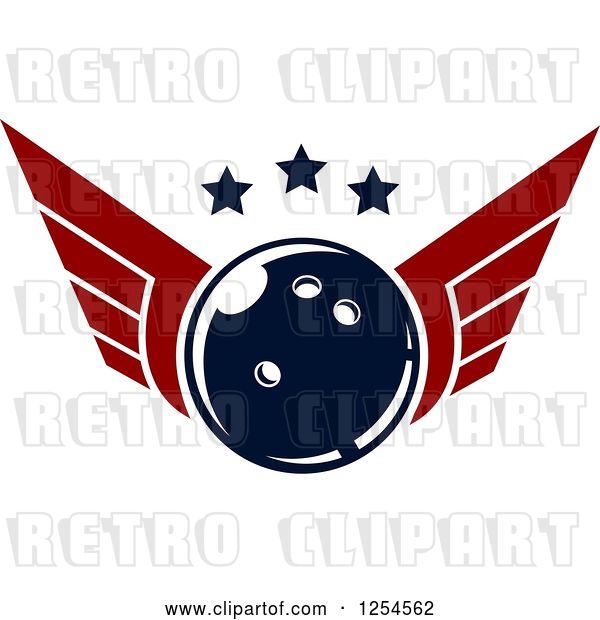 Vector Clip Art of Retro Winged Bowling Ball with Stars