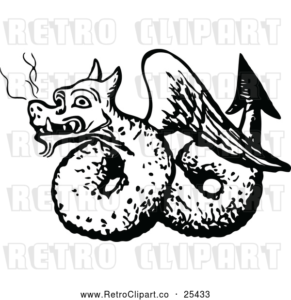 Vector Clip Art of Retro Winged Dragon