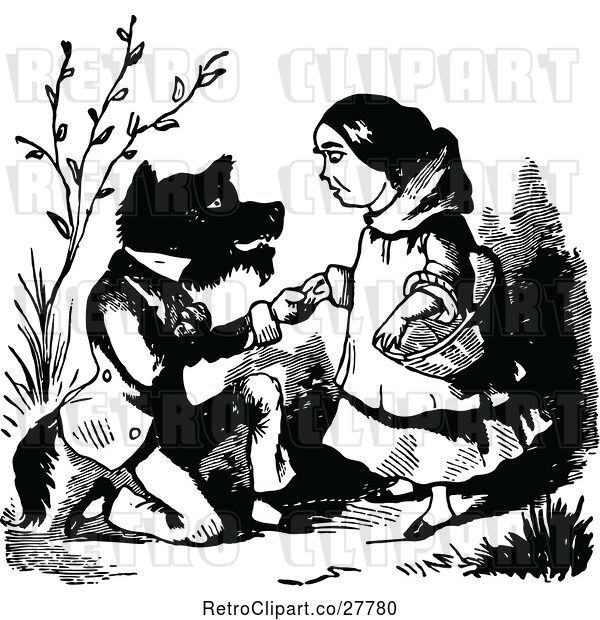 Vector Clip Art of Retro Wolf and Red Riding Hood