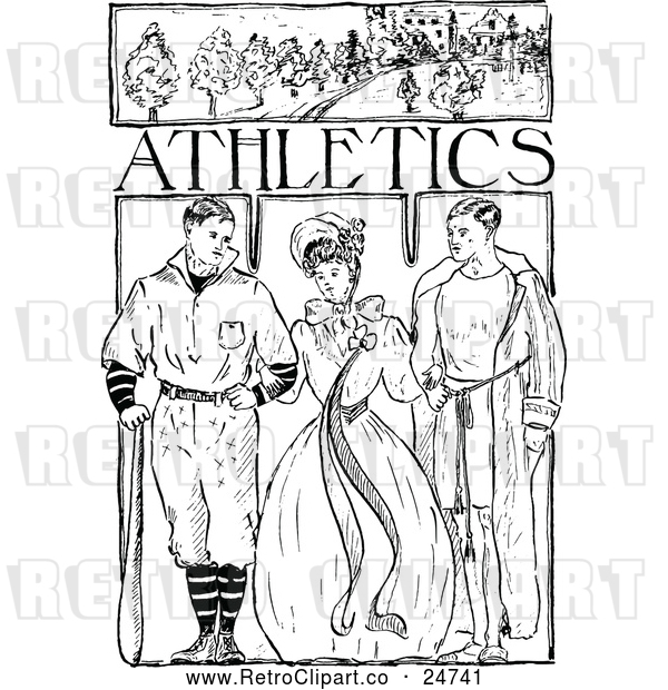 Vector Clip Art of Retro Woman and Men with Athletics Text