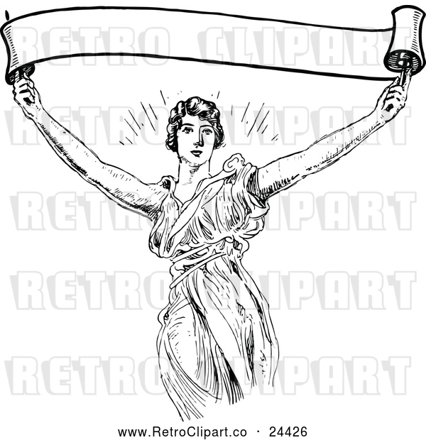 Vector Clip Art of Retro Woman Holding up a Banner