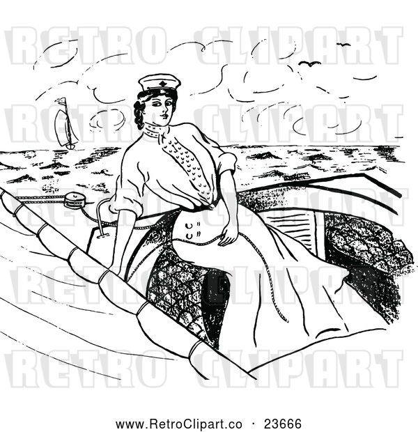 Vector Clip Art of Retro Woman in a Nautical Dress