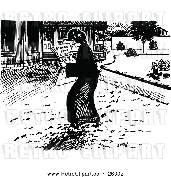 Vector Clip Art of Retro Woman Reading in a Street