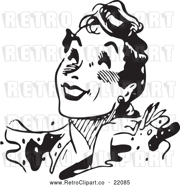 Vector Clip Art of Retro Woman Smiling Upwards