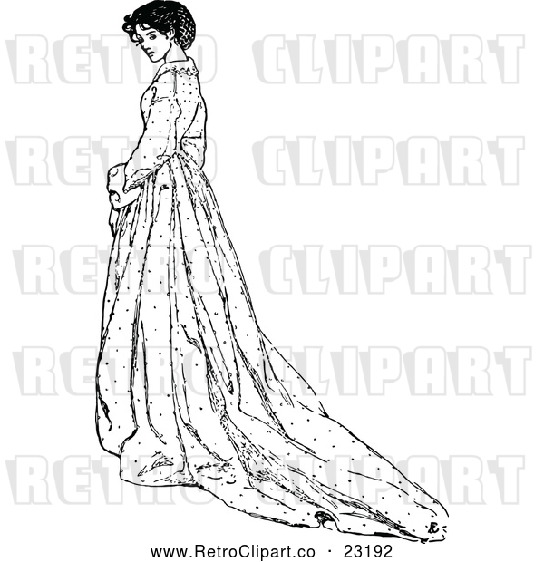 Vector Clip Art of Retro Woman with a Long Dress