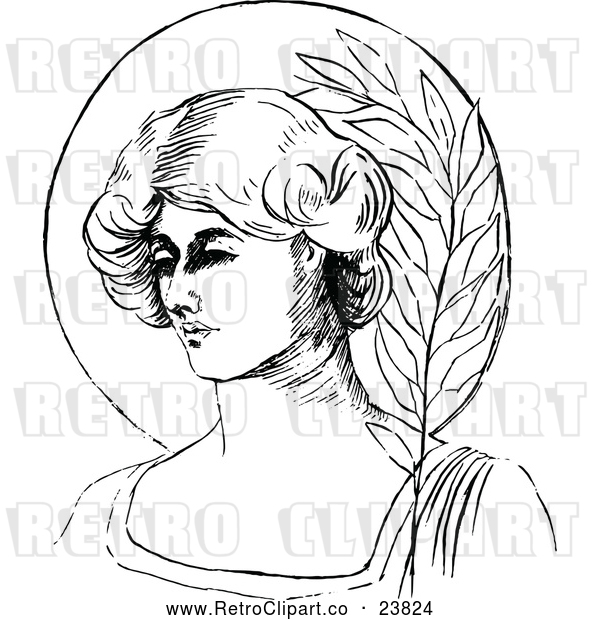 Vector Clip Art of Retro Woman with Leaves
