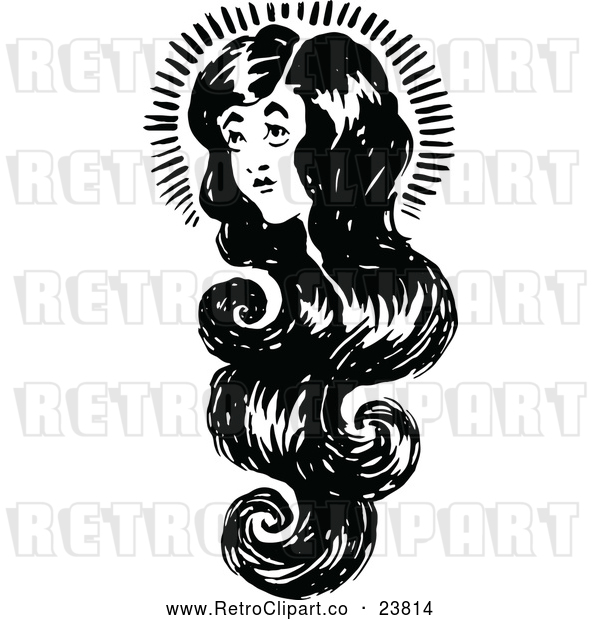 Vector Clip Art of Retro Woman with Long Hair