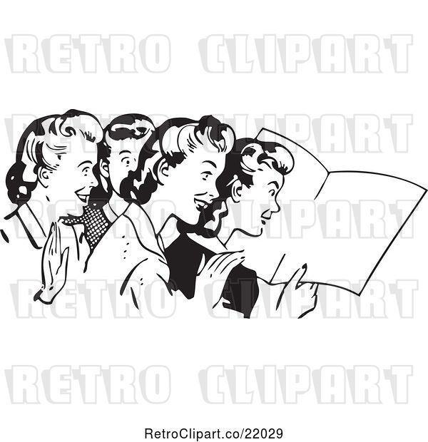 Vector Clip Art of Retro Women Reading a Blank Paper
