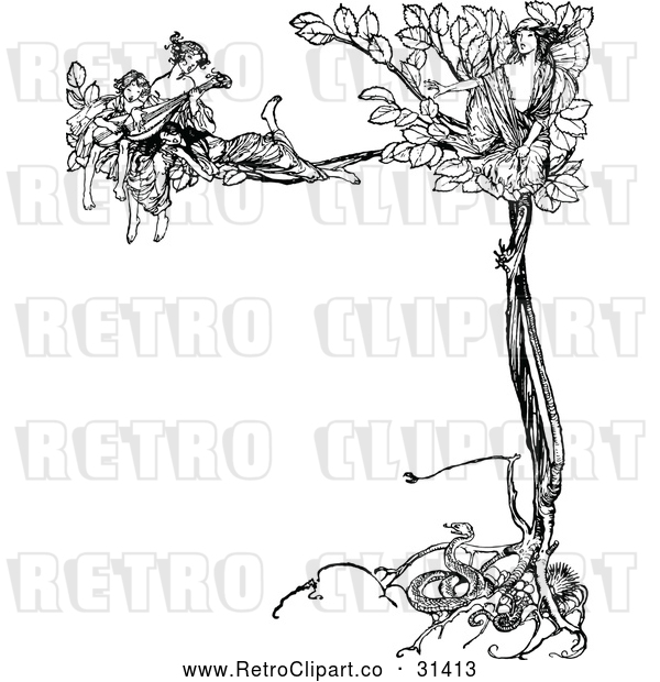 Vector Clip Art of Retro Women Singing in a Tree