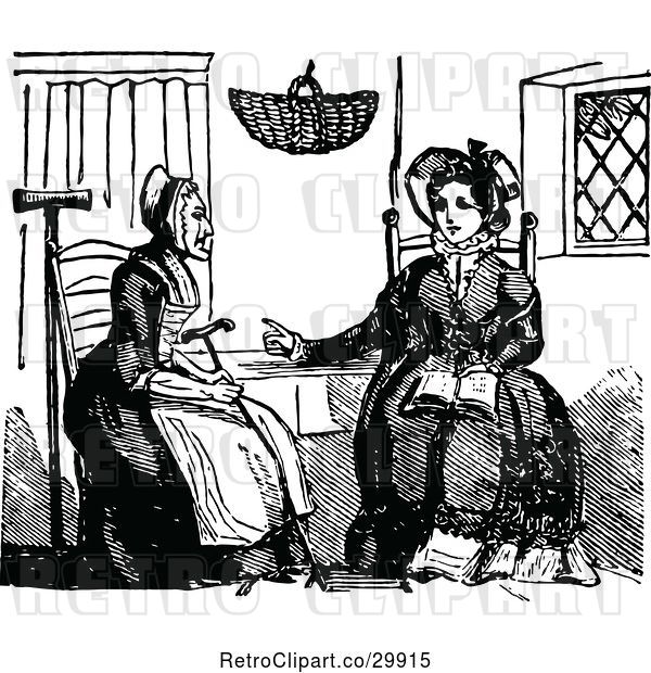 Vector Clip Art of Retro Women Sitting and Talking