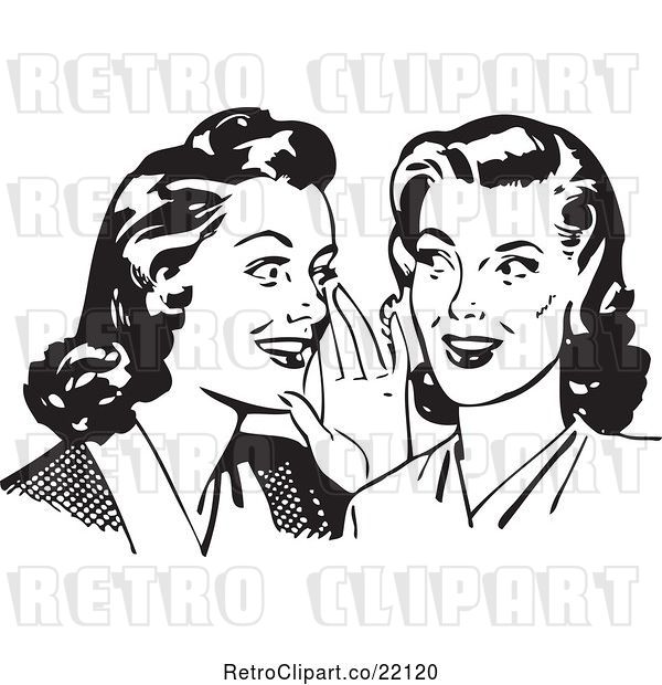 Vector Clip Art of Retro Women Whispering Gossip