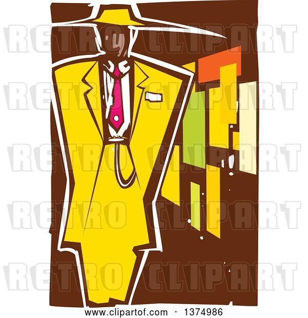Vector Clip Art of Retro Woodcut Black Guy in a Zoot Suit