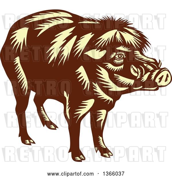 Vector Clip Art of Retro Woodcut Brown and Yellow Philippine Warty Pig