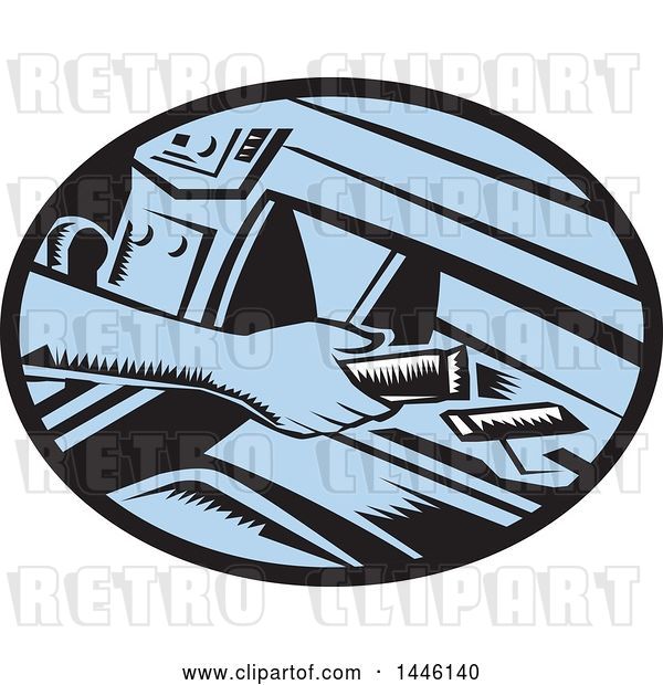 Vector Clip Art of Retro Woodcut Driver's Hand Reaching for an Energy Bar in a Glove Box
