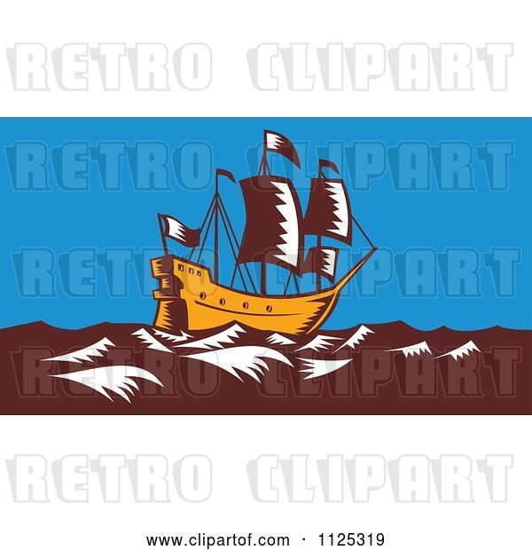 Vector Clip Art of Retro Woodcut Galleon Ship at Sea