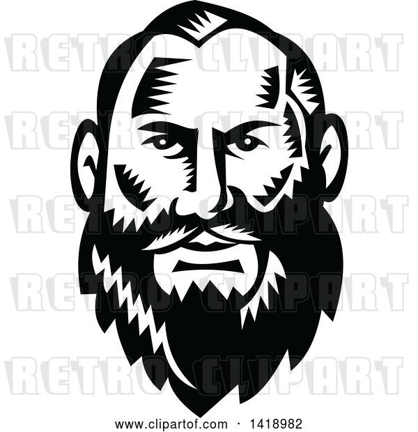 Vector Clip Art of Retro Woodcut Guy with a Big Beard