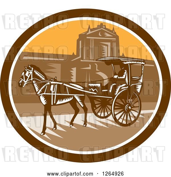 Vector Clip Art of Retro Woodcut Horse Drawn Carriage at the Walled City in Intramuros, Manila, Philippines